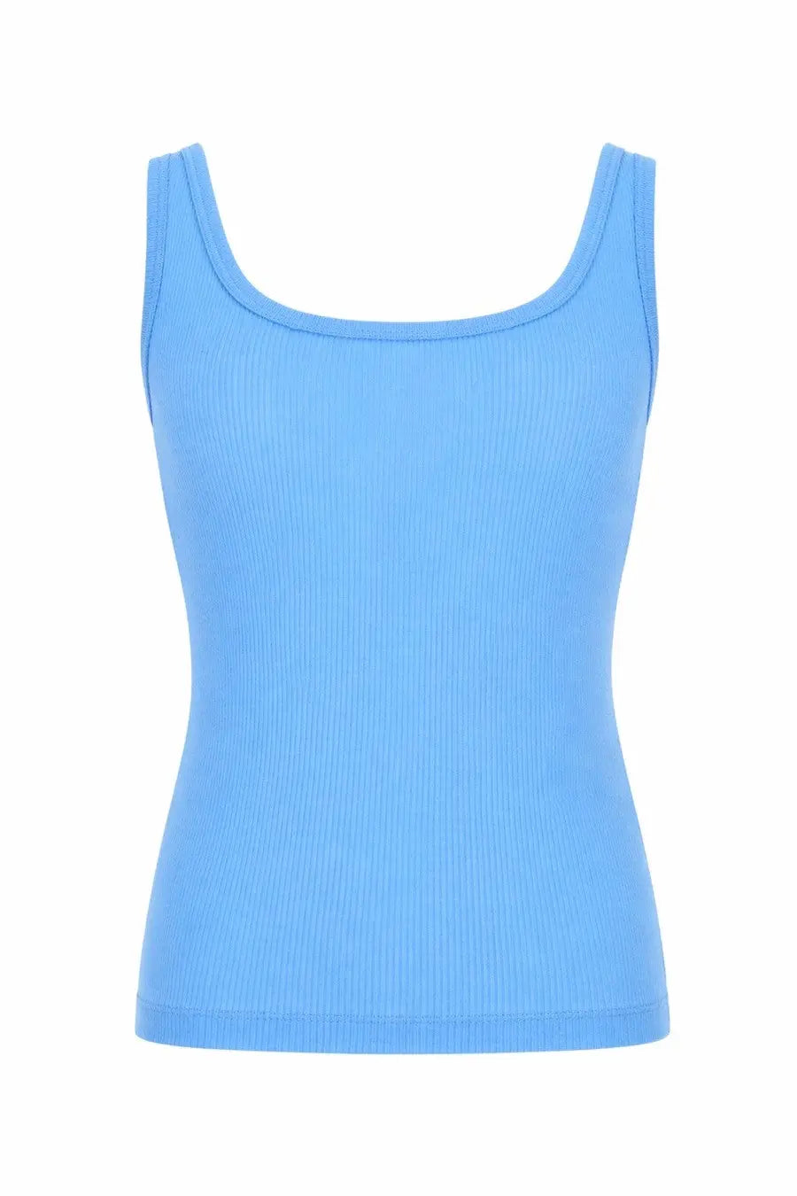 Versace women’s tank top in lana blue ribbed knit with square neckline and thin straps in light blue color