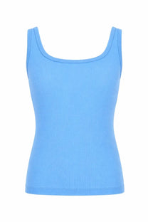 Versace women’s tank top in lana blue ribbed knit with square neckline and thin straps in light blue color