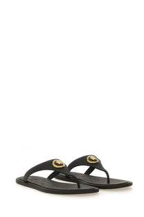 Versace women’s thong sandal Alia black flip-flops with gold-toned Medusa head embellishments on straps