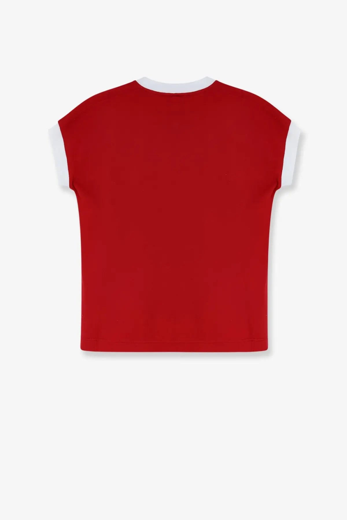 Versace women’s vintage cotton shirt in red with white trim on sleeves and neckline short-sleeved top