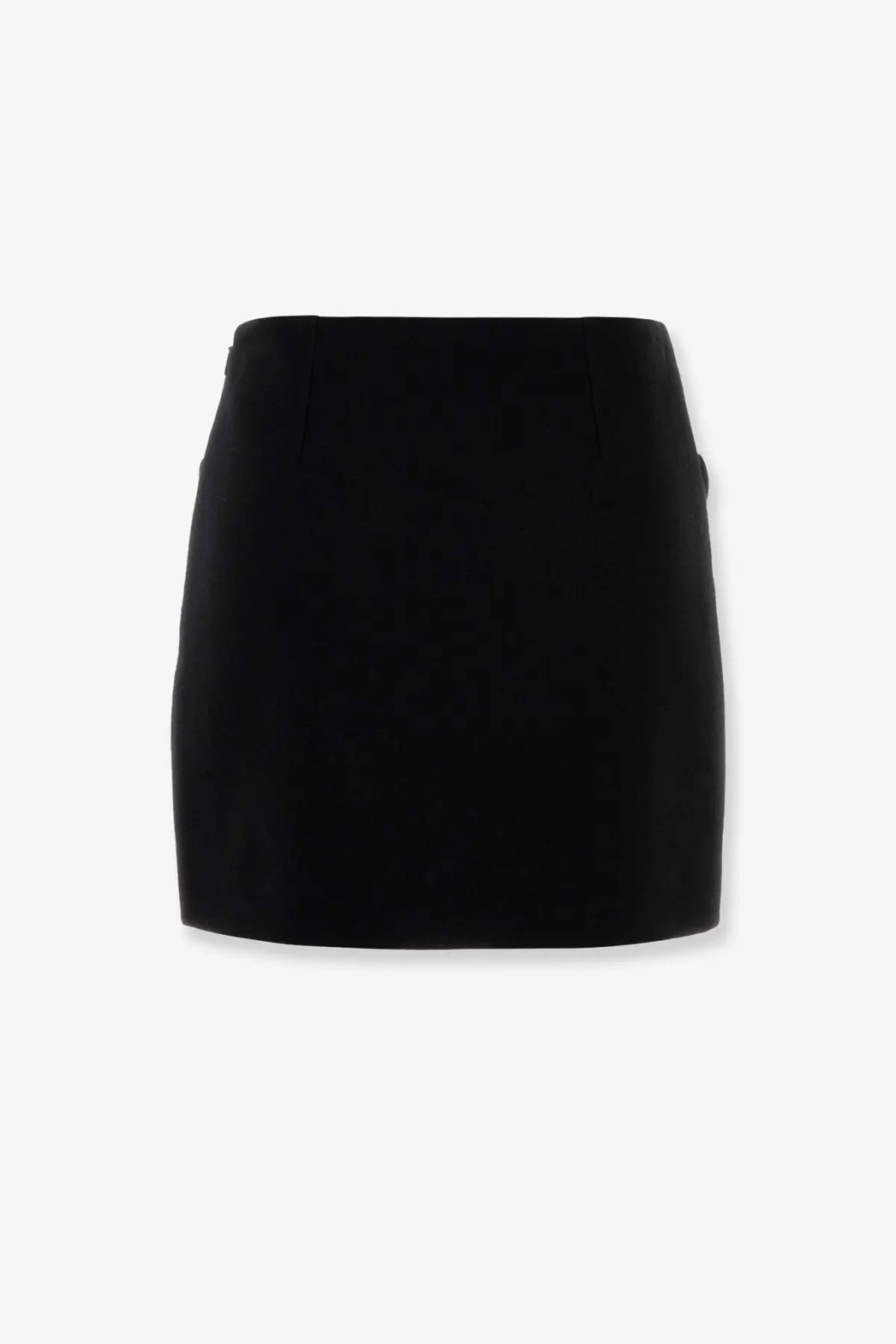 Versace women’s black virgin wool mini skirt with a sleek high-waisted form-fitting silhouette