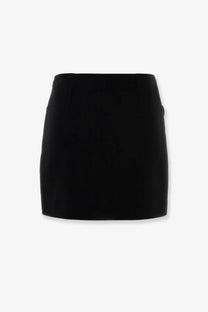 Versace women’s black virgin wool mini skirt with a sleek high-waisted form-fitting silhouette