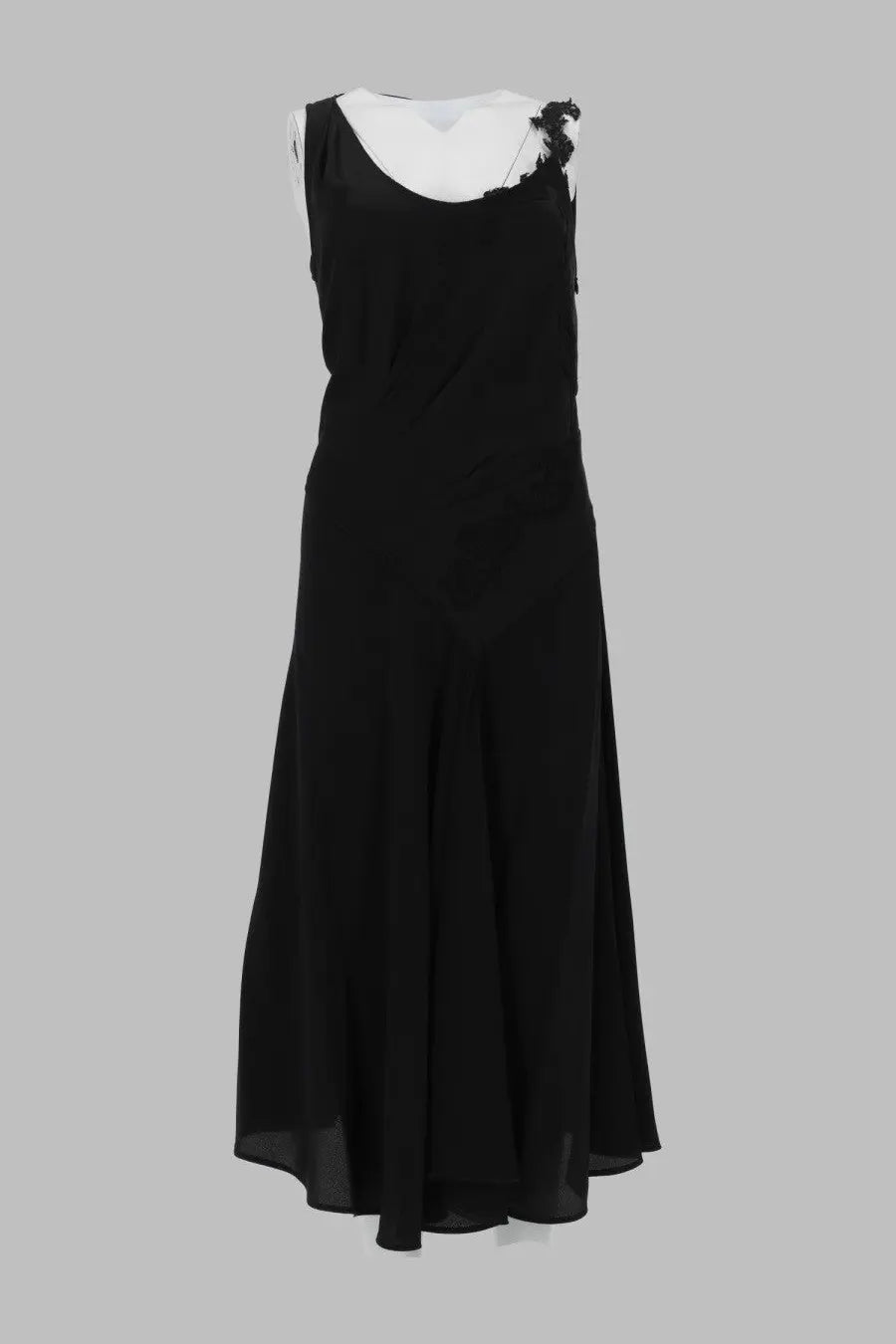 Victoria Beckham women’s abito con inserti in pizzo black sleeveless dress with sheer fabric and lace asymmetrical neckline