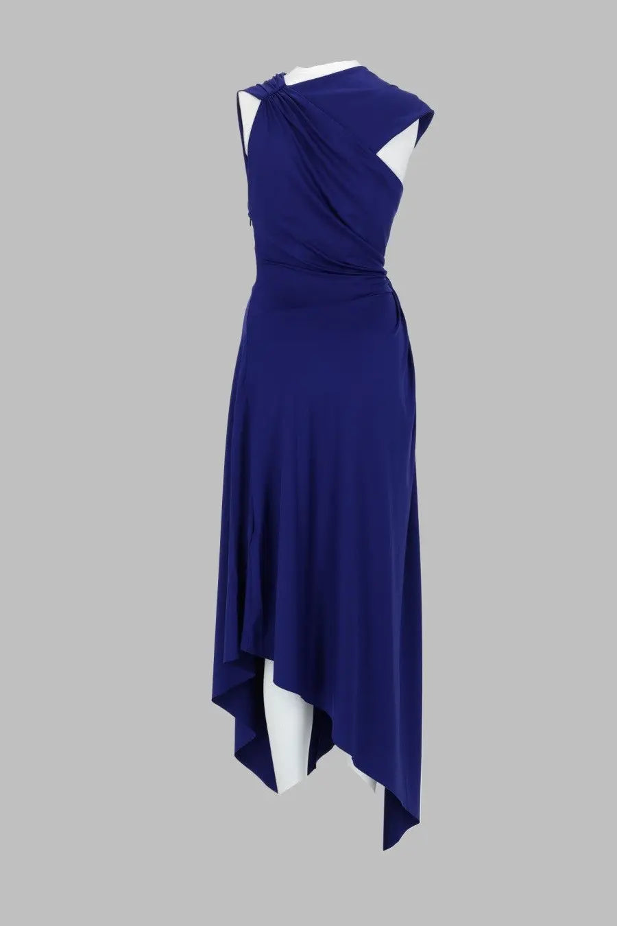 Victoria Beckham women’s abito midi asimmetrico blue deep blue sleeveless asymmetrical dress with draped neckline and flowing fabric