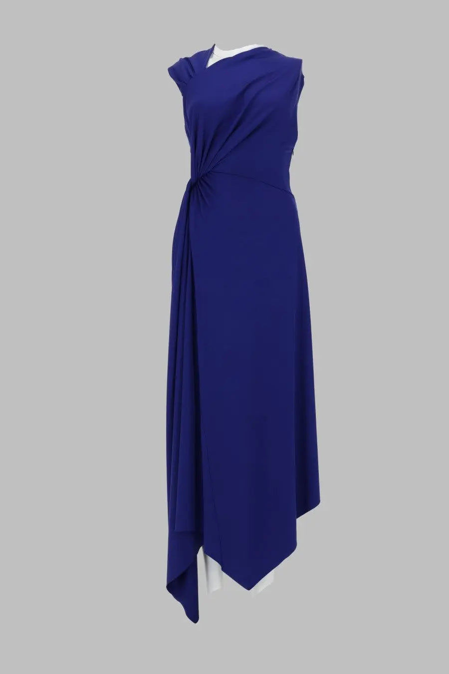 Victoria Beckham women’s abito midi asimmetrico blue sleek royal blue sleeveless dress with draped asymmetrical hem and knot detail