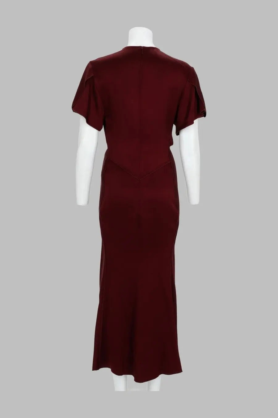 Victoria Beckham women’s burgundy satin midi dress with flutter sleeves and fitted silhouette red abito midi con drappeggio scollo