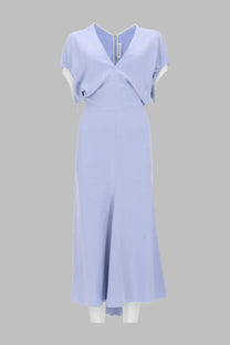 Victoria Beckham women’s abito midi Edith blue soft lavender midi dress with flutter sleeves and ruched waist