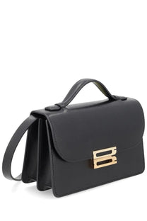 Victoria Beckham women’s bag Dorian small black leather satchel with gold tone rectangular clasp and top handle