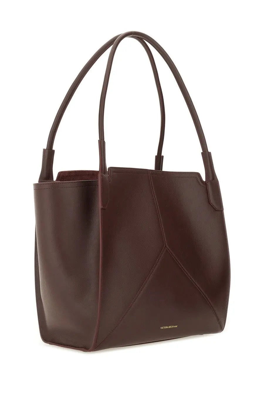 Victoria Beckham women’s borsa tote Victoria red sleek dark brown leather bag with geometric stitching and minimalist design
