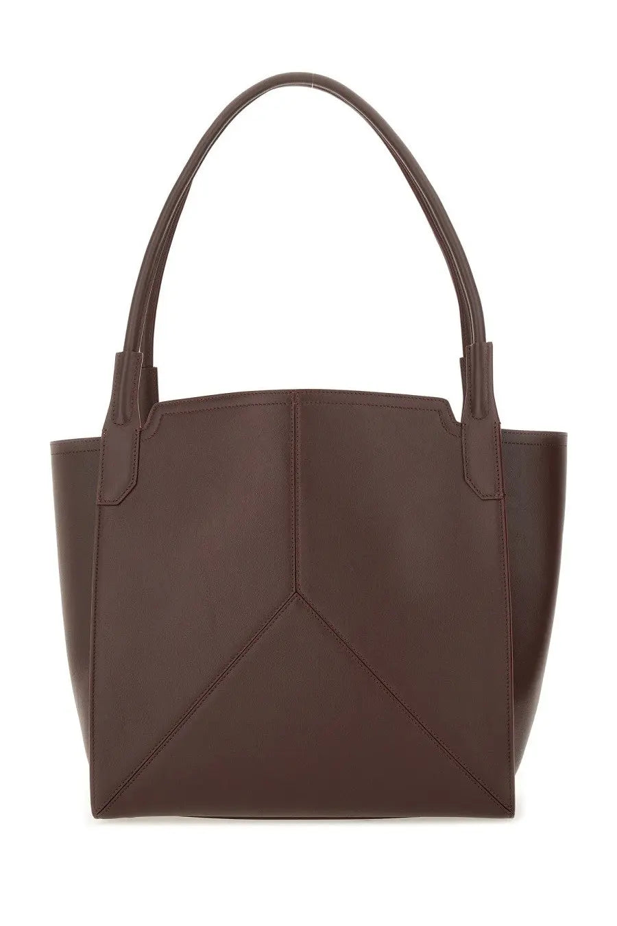 Victoria Beckham women’s borsa tote in dark brown leather with structured geometric stitching and matching handles