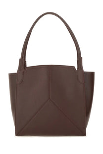 Victoria Beckham women’s borsa tote in dark brown leather with structured geometric stitching and matching handles