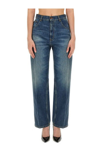Victoria Beckham women’s boyfriend jeans in blue high-waisted faded denim with a straight-leg cut