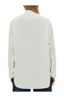 White cotton victoria beckham women’s shirt with long sleeves relaxed fit and subtle back pleats showing from back side