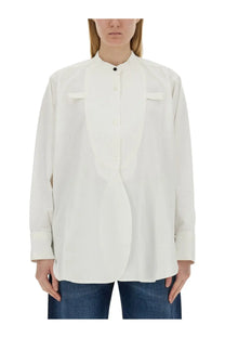 Victoria Beckham women’s cotton shirt white long-sleeved blouse with high collar and button-down front