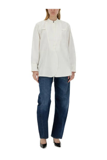 Victoria Beckham women’s white cotton oversized button-up blouse with stand collar and two chest pockets