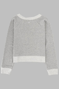 Victoria Beckham women’s heather gray cropped sweatshirt with white ribbed trim at neckline cuffs and hem
