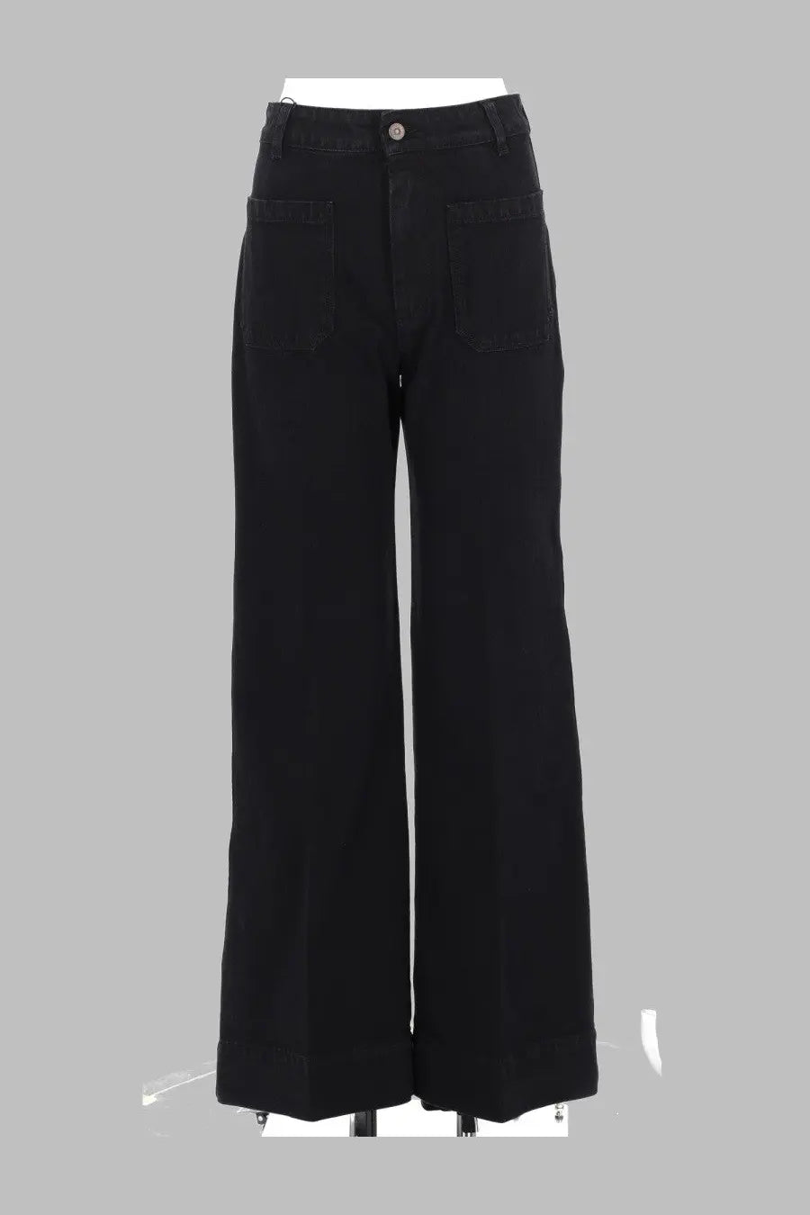 Victoria Beckham women’s jeans Alina black high-waisted wide-leg trousers with classic denim texture and front button closure
