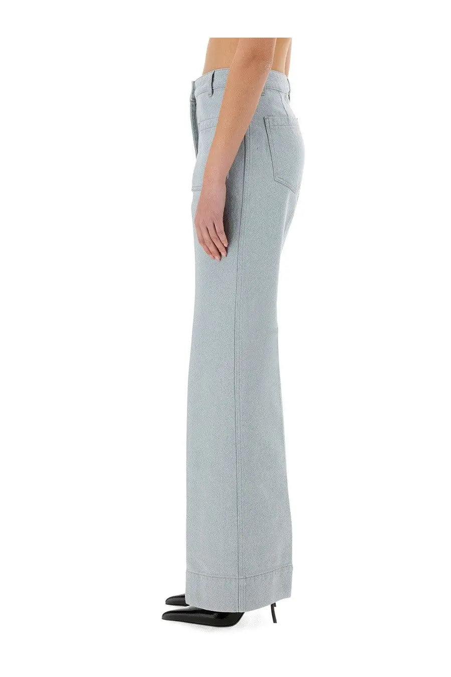 Victoria Beckham women’s jeans Alina blue light blue denim high-waisted flared trousers with rolled cuffs and straight legs