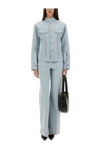 Victoria Beckham women’s jeans alina blue light blue denim jacket with button closures and flap pockets