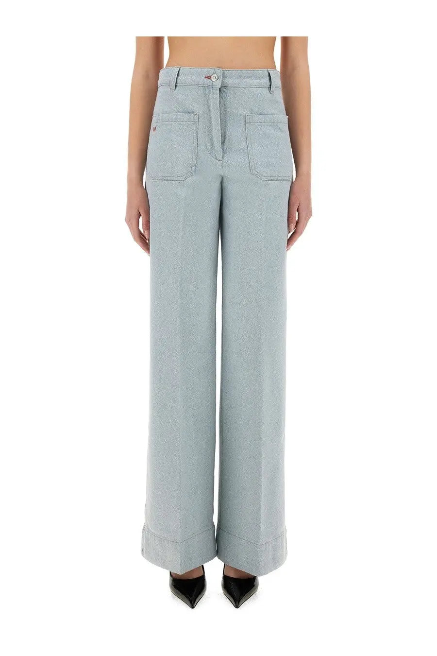 Victoria beckham women’s jeans alina blue light blue wide-leg denim trousers with rolled cuffs and front pockets
