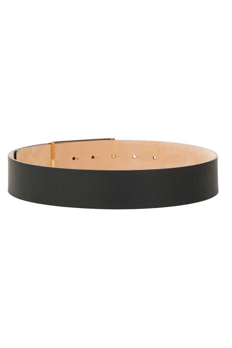 Victoria Beckham women’s jumbo frame black leather belt with gold-tone buckle and matching hardware