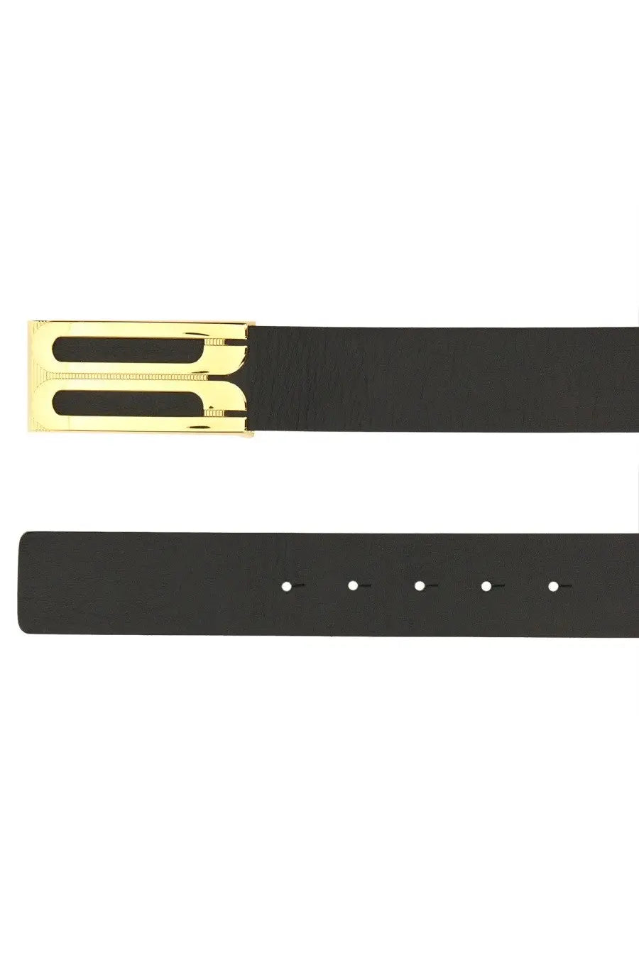 Victoria Beckham women’s jumbo frame black leather belt with gold-tone rectangular buckle and embossed b design