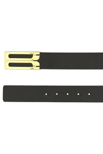 Victoria Beckham women’s jumbo frame black leather belt with gold-tone rectangular buckle and embossed b design