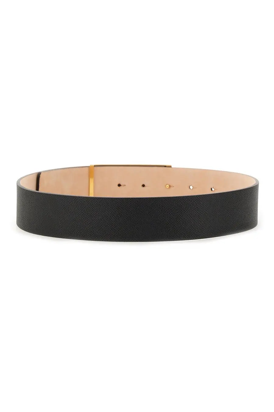 Victoria Beckham women’s jumbo frame black leather belt with gold-tone buckle and matching hardware details