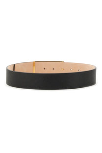 Victoria Beckham women’s jumbo frame black leather belt with gold-tone buckle and matching hardware details