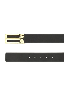 Black textured leather victoria beckham women’s jumbo frame belt with sleek gold-tone buckle and embossed logo