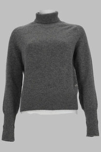 Victoria Beckham women’s Maglia Marie grey soft heathered turtleneck sweater with ribbed knit and subtle vb branding