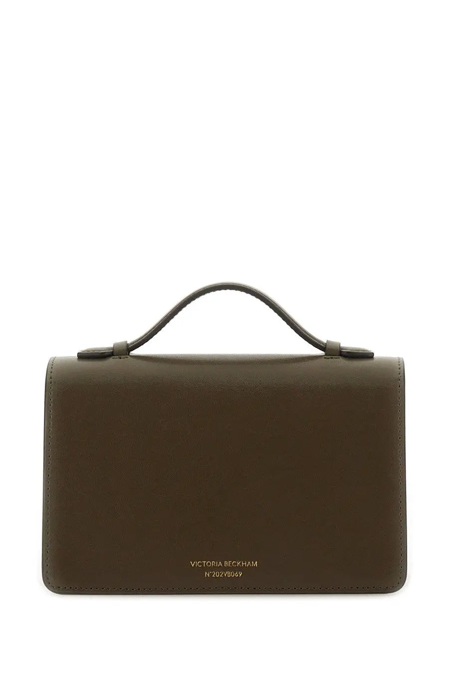Victoria Beckham women’s mini dorian olive green leather crossbody bag with top handle and gold-tone branding