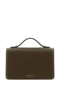 Victoria Beckham women’s mini dorian olive green leather crossbody bag with top handle and gold-tone branding