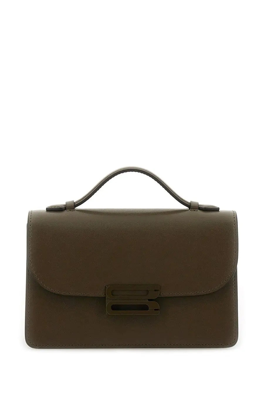 Victoria Beckham women’s mini Dorian bag in olive green leather with a minimalist design and rectangular clasp