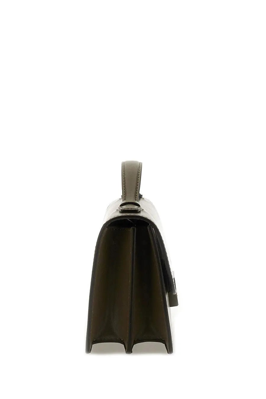 Victoria Beckham women’s mini dorian bag brown featuring a sleek olive green leather satchel with a structured shape