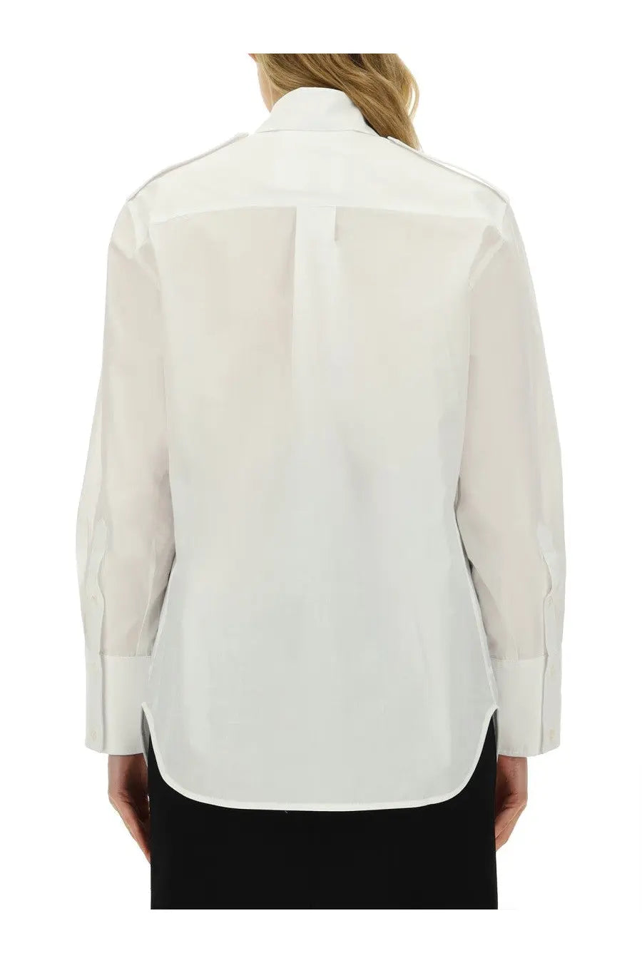 Victoria Beckham women’s oversize white blouse with a subtle sheen long sleeves and classic collar