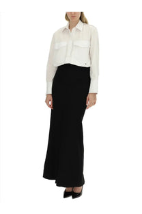 Victoria Beckham women’s white oversized pocket shirt with long sleeves two chest pockets and cropped hemline