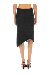 Victoria Beckham women’s black textured knit midi skirt with asymmetrical hemline and padded design