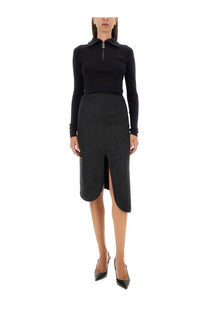 Victoria Beckham womens grey padded skirt with black textured fabric midi length side slit and asymmetrical hem