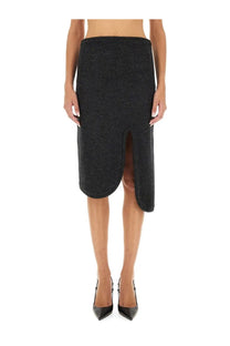 Victoria Beckham women’s padded pencil skirt in black textured fabric with side slit and asymmetrical hemline