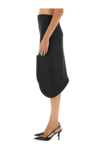 Victoria Beckham women’s padded dark gray textured midi skirt with asymmetrical hemline and side pocket