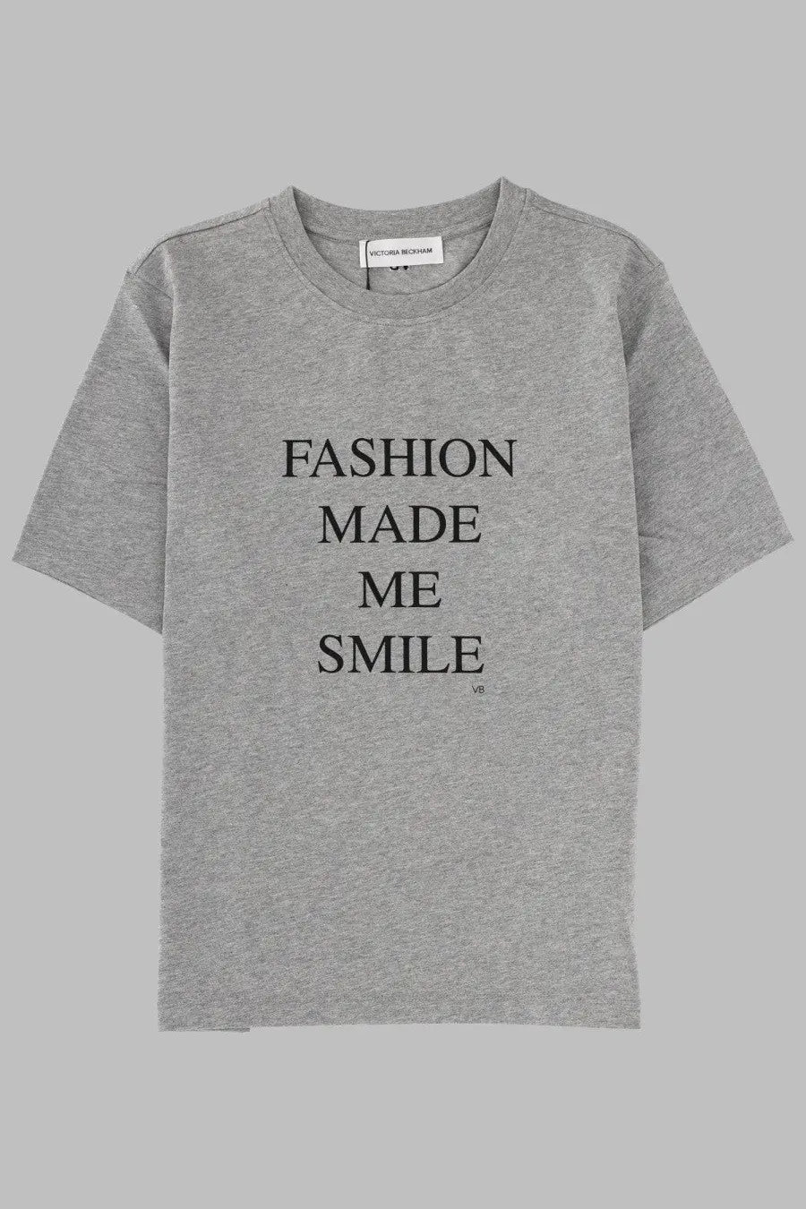 Gray heathered cotton t-shirt by victoria beckham with black fashion made me smile print on the chest
