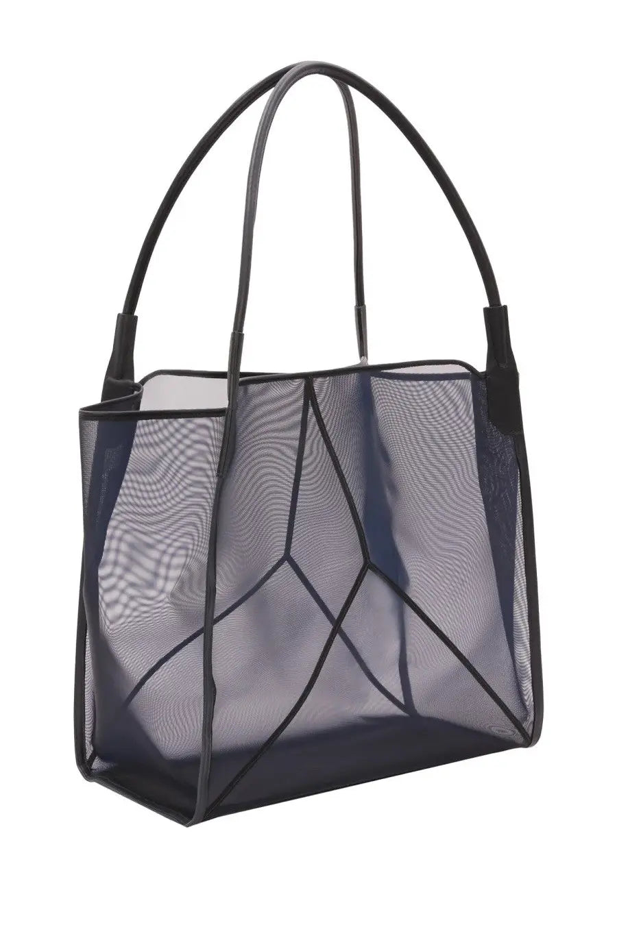 Victoria Beckham women’s Victoria tote bag blue black mesh with geometric paneling and leather handles