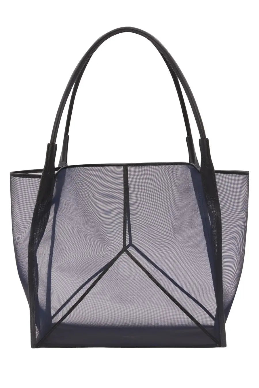 Victoria Beckham women’s Victoria tote bag in blue mesh with structured triangular panels and curved handles
