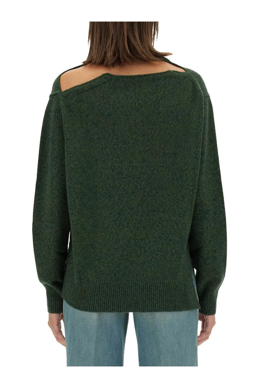Dark green wool jersey knit sweater with shoulder cutouts by victoria beckham for women