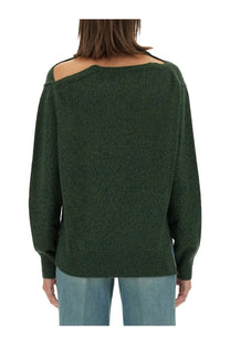 Dark green wool jersey knit sweater with shoulder cutouts by victoria beckham for women