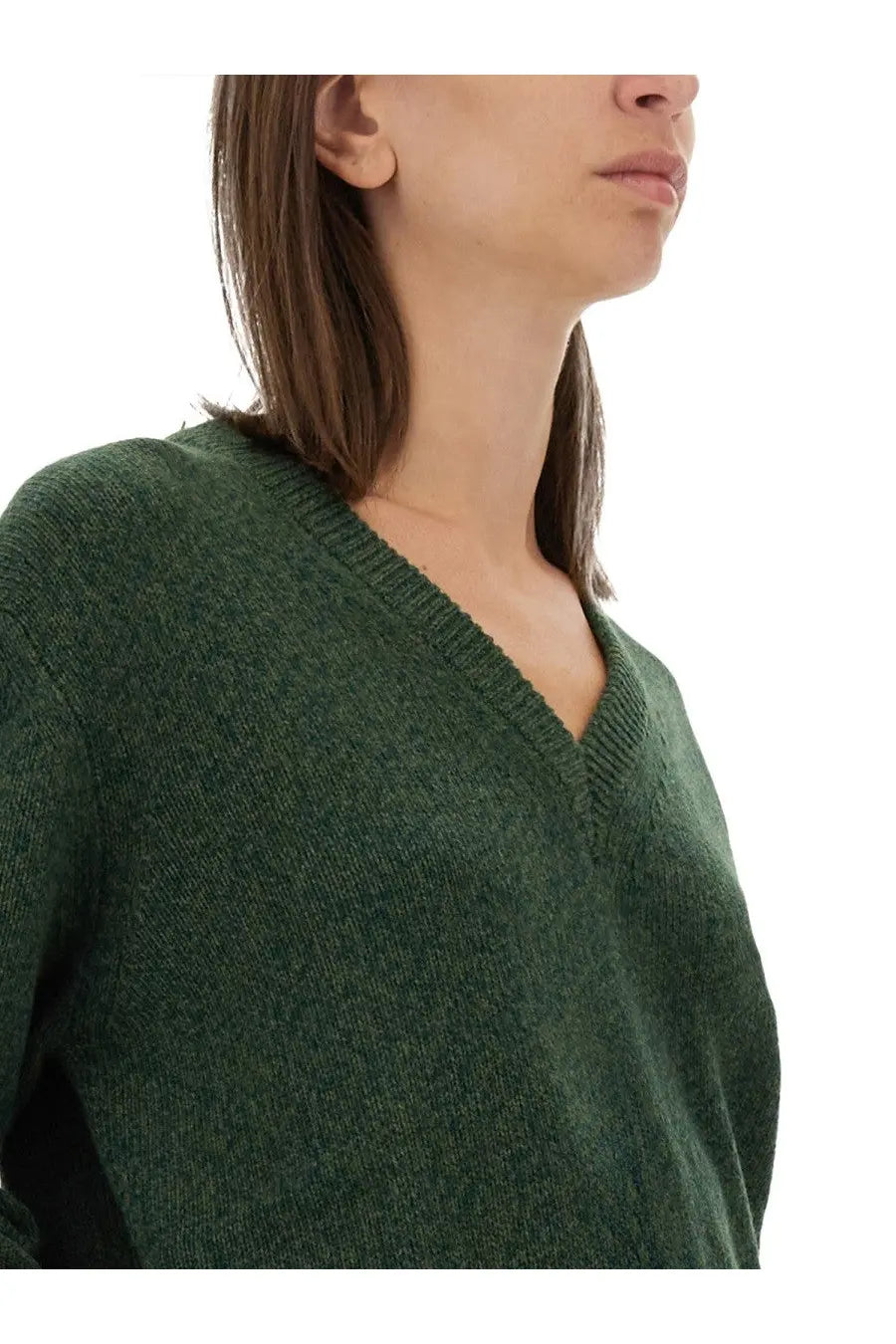 Victoria Beckham women’s wool jersey green soft deep green v-neck sweater with textured knit fabric front view