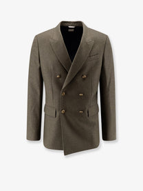 Dior Men's Virgin Wool and Cashmere Flannel Double Breasted Blazer Green