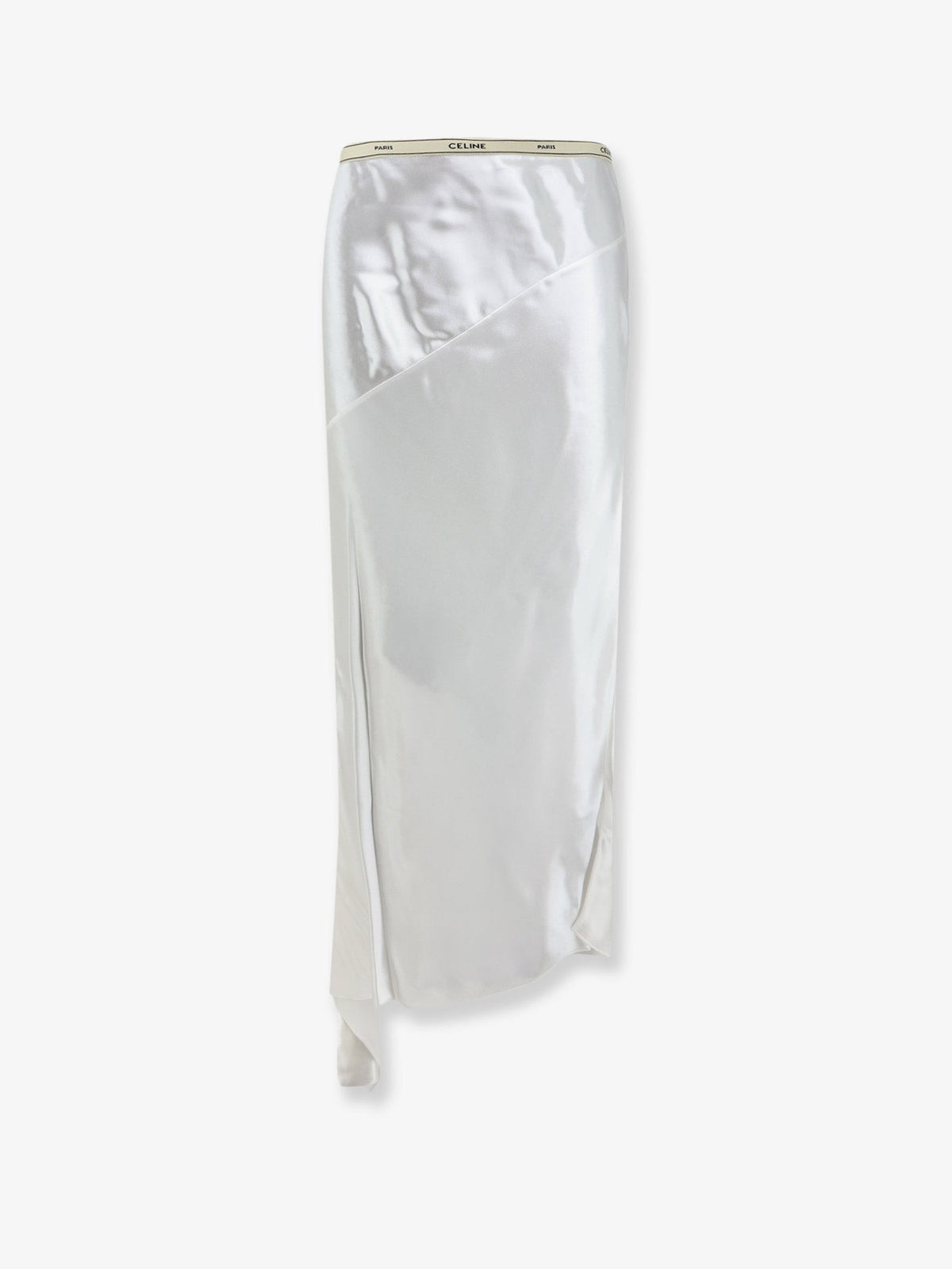 Celine Women's Viscose Satin Midi Skirt White