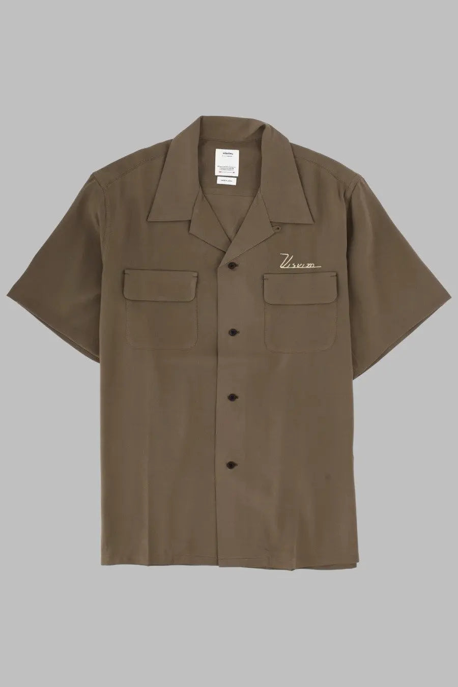 Visvim men’s camicia manica corta con brown khaki short-sleeved button-up shirt with chest pockets and embroidered logo